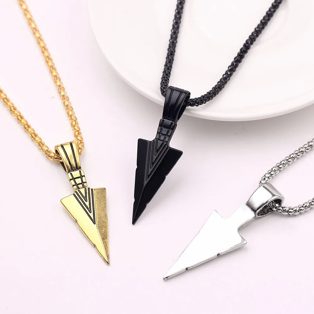 Men's Design Matte Black Long Necklace with Arrow Pendant Jewelry Chain Punk Rock Christmas Halloween Neck Chain For Men Women