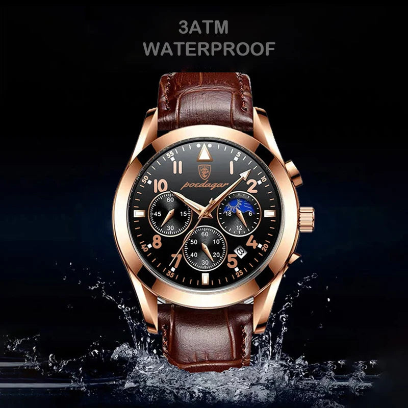 POEDAGAR Men Watches 2021 New Fashion Leather Waterproof Luminous Top Brand Luxury Mens Quartz Wristwatch Relogio Masculino