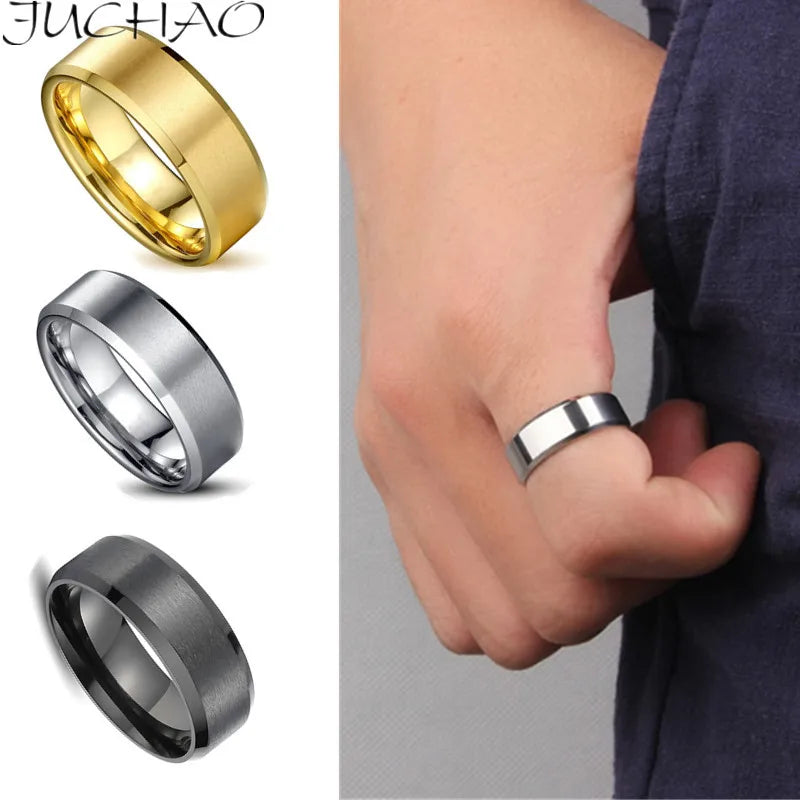 JUCHAO Classic Ring Men Titanium Black Men Jewelry Wedding Bands Boyfriend Gift Dropshipping