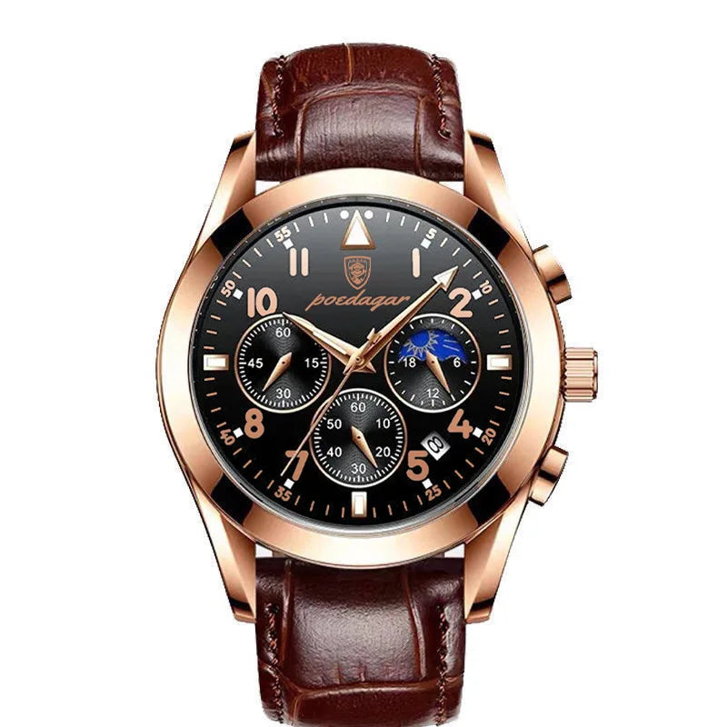 POEDAGAR Men Watches 2021 New Fashion Leather Waterproof Luminous Top Brand Luxury Mens Quartz Wristwatch Relogio Masculino