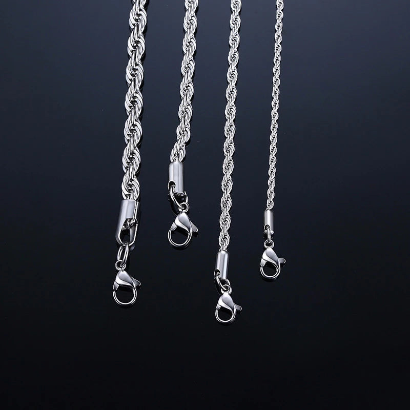 Rope Chain Necklace, Stainless Steel Twisted Rope Link Chain, Long Necklaces 16 To 36 inch