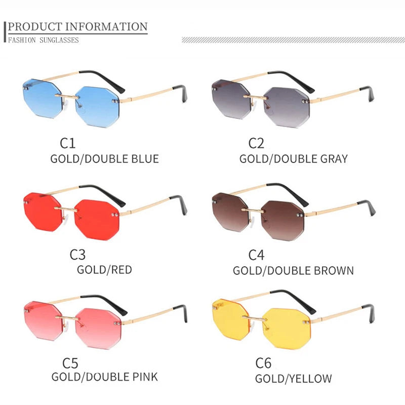 CATERSIDE 2022 Fashion Lady Sunglasses Irregular Trend Rimless Sun Glasses Polygon Small Frame Eyeglasses Oculos De Sol UV400