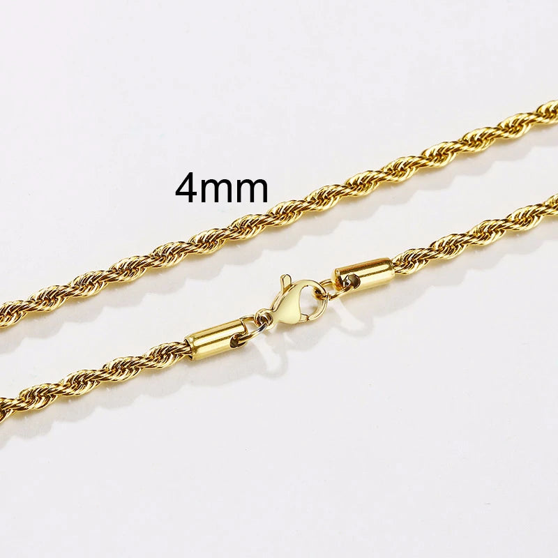 Rope Chain Necklace, Stainless Steel Twisted Rope Link Chain, Long Necklaces 16 To 36 inch