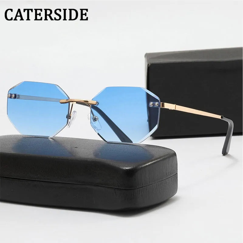 CATERSIDE 2022 Fashion Lady Sunglasses Irregular Trend Rimless Sun Glasses Polygon Small Frame Eyeglasses Oculos De Sol UV400