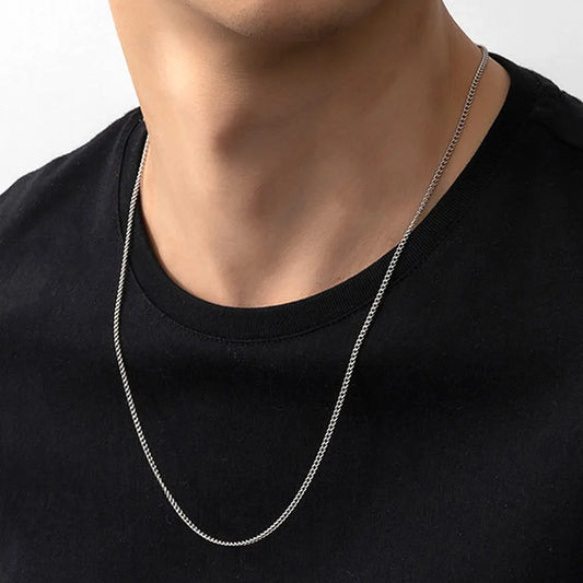 Stainless Steel Chain Necklace for men Long Chain Choker Men Collar Neck Lace Diy Pendant Silver Color Cord Lobster jewelry men