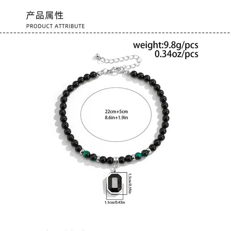 Black Beads with Square Anklets Pendant Necklace for Men Trendy Accessories on the Foot Bracelet Fashion Jewelry Male Gift