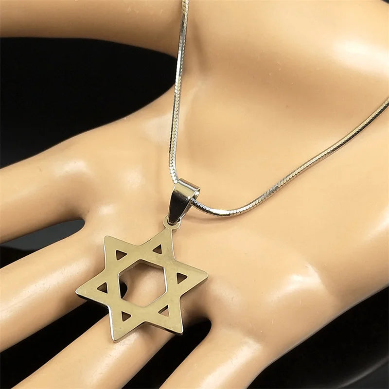 Star of David Fashion Pendant Necklace Women Men Stainless Steel Silver Color Hexagram Charms Gothic Hip Hop Jewelry Gifts 424