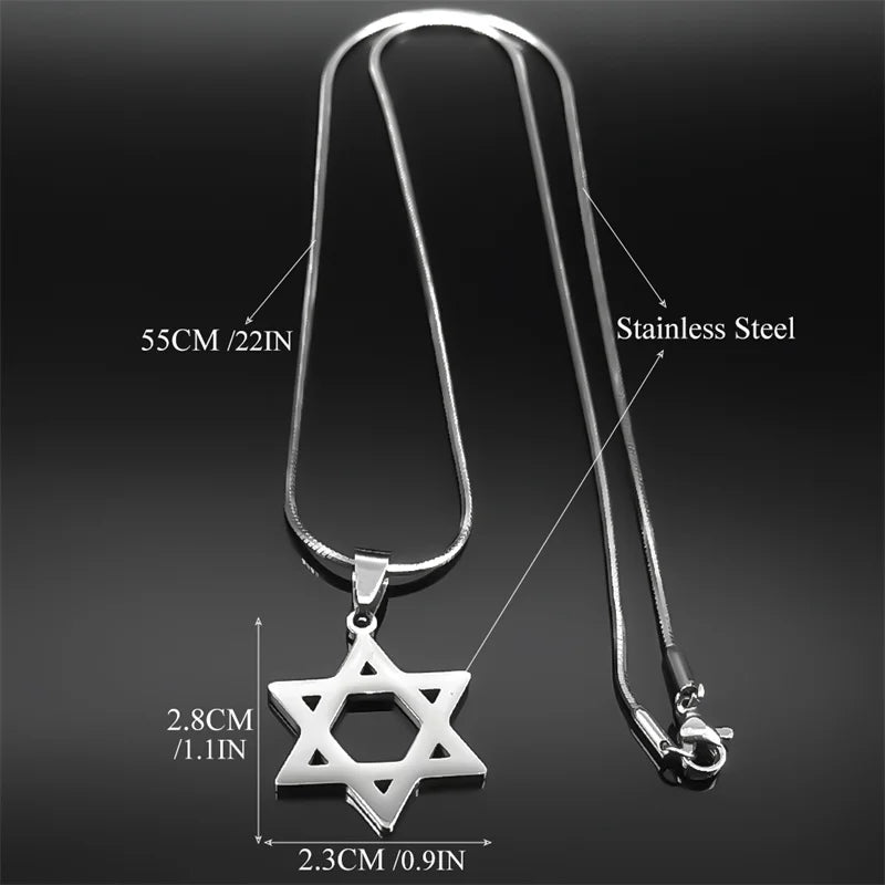 Star of David Fashion Pendant Necklace Women Men Stainless Steel Silver Color Hexagram Charms Gothic Hip Hop Jewelry Gifts 424