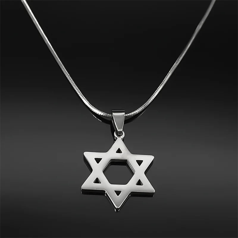 Star of David Fashion Pendant Necklace Women Men Stainless Steel Silver Color Hexagram Charms Gothic Hip Hop Jewelry Gifts 424