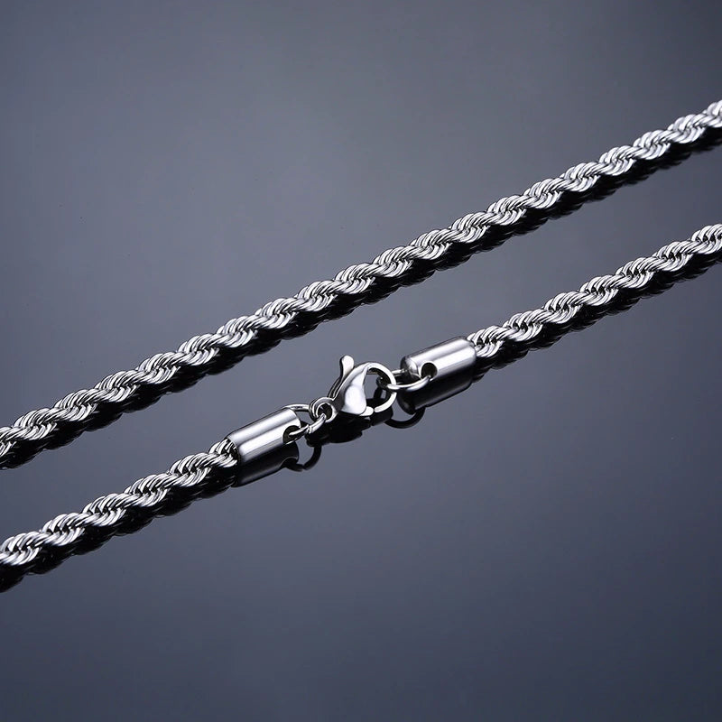 Rope Chain Necklace, Stainless Steel Twisted Rope Link Chain, Long Necklaces 16 To 36 inch